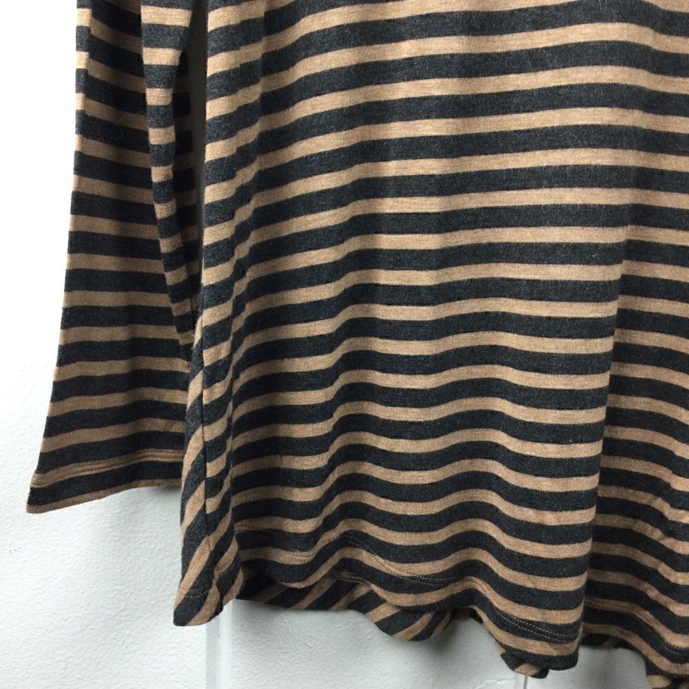 Cabi Striped Tee Tan & Gray Stripes Asymmetrical Hem Tunic, Size Small - Picture 6 of 10